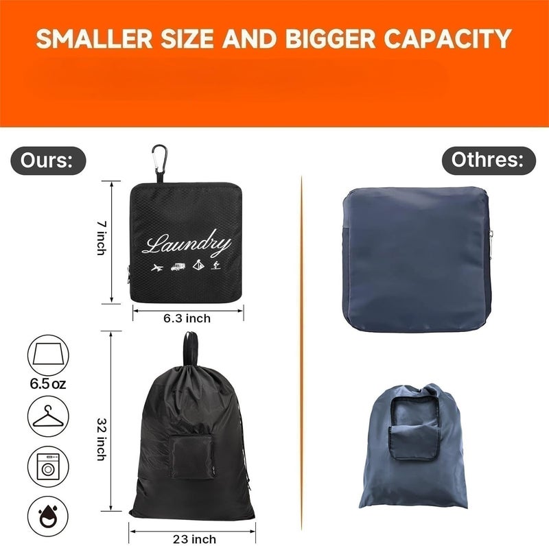 JHX Travel Laundry Bag XL, Extra large Dirty Clothes Organizer【Upgraded】with Handles and Aluminum Carabiner for Travel, Camp, Fitness, and Students (Thickened - Black) 32"H x 23"W - Image 2